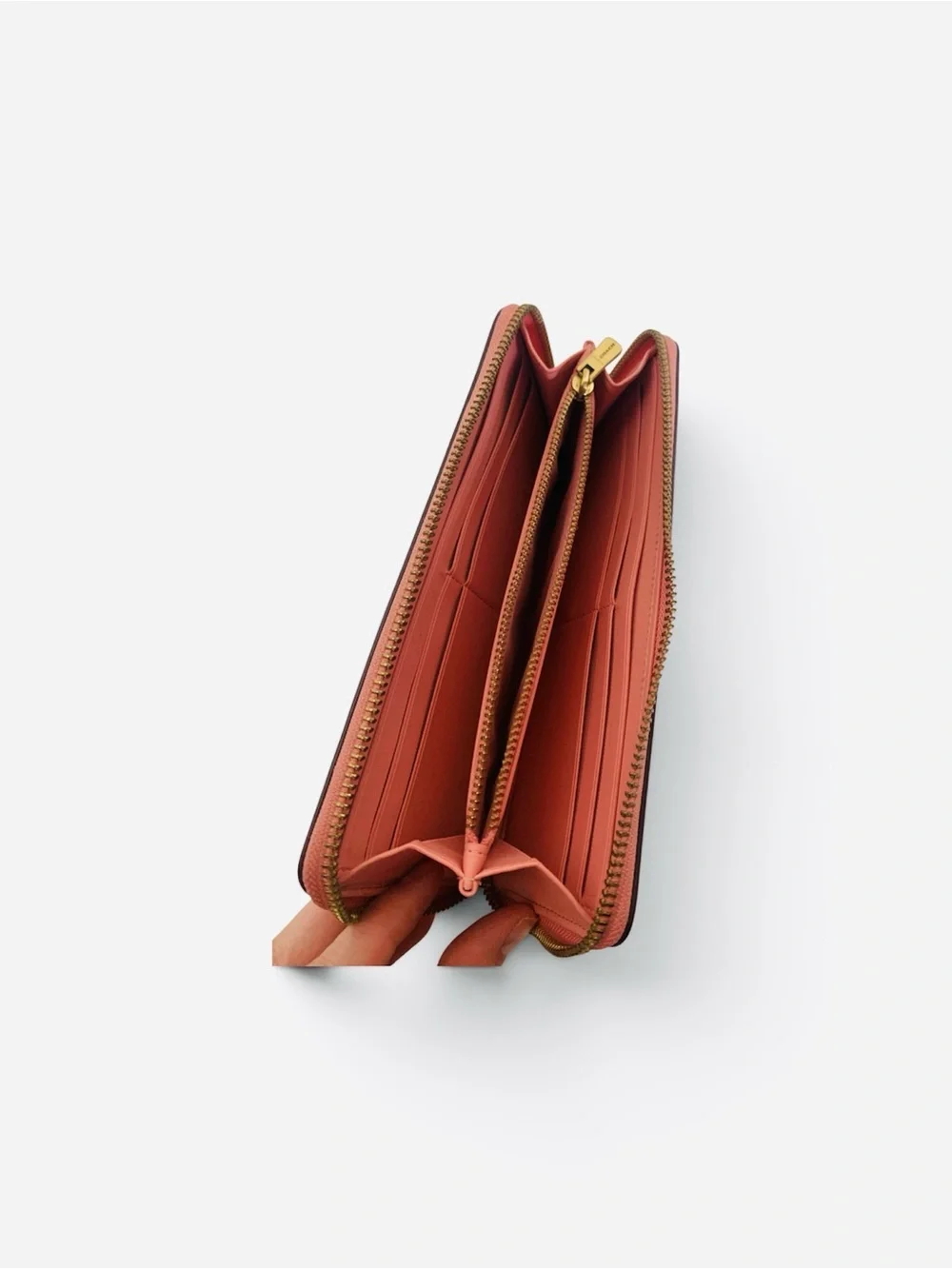 Coach Rose-Pink Zip Around Leather Wallet with Gold Hardware